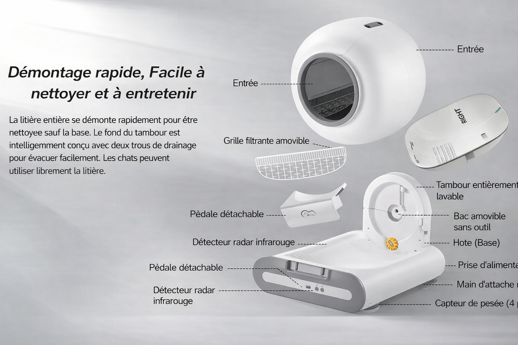 Tapis de litière inclus avec la litière autonettoyante
