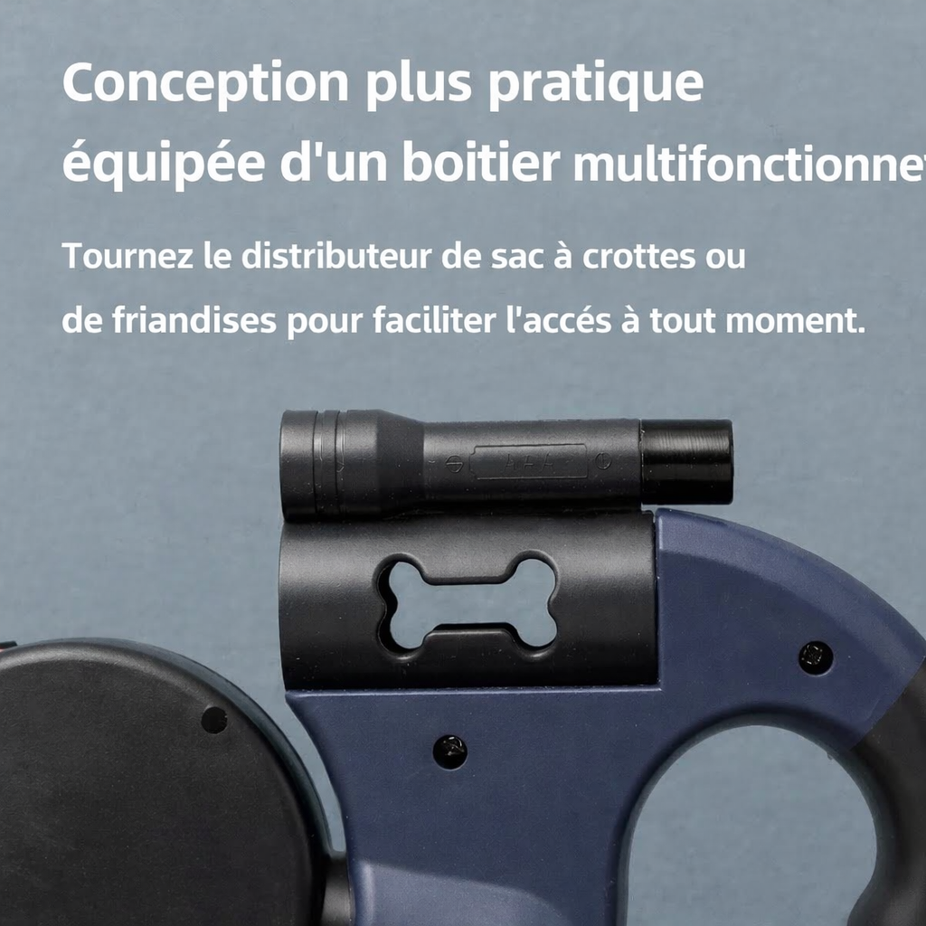 Laisse à boitier multifonctionnel (sac à crotte ou friandise)