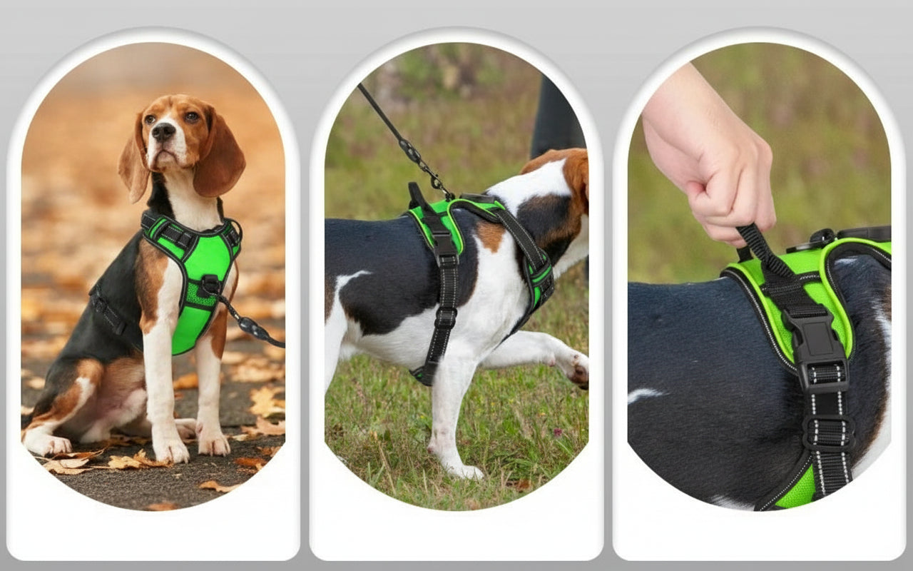 Différent maintiens et anneau du harnais pour laisse ou maître