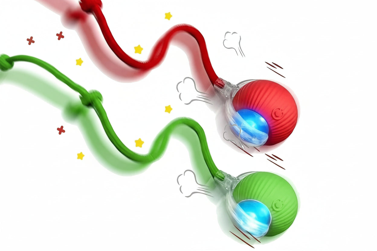 Balle rouge et verte avec queue 