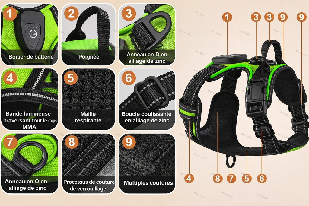 Ajustement et détails du harnais
