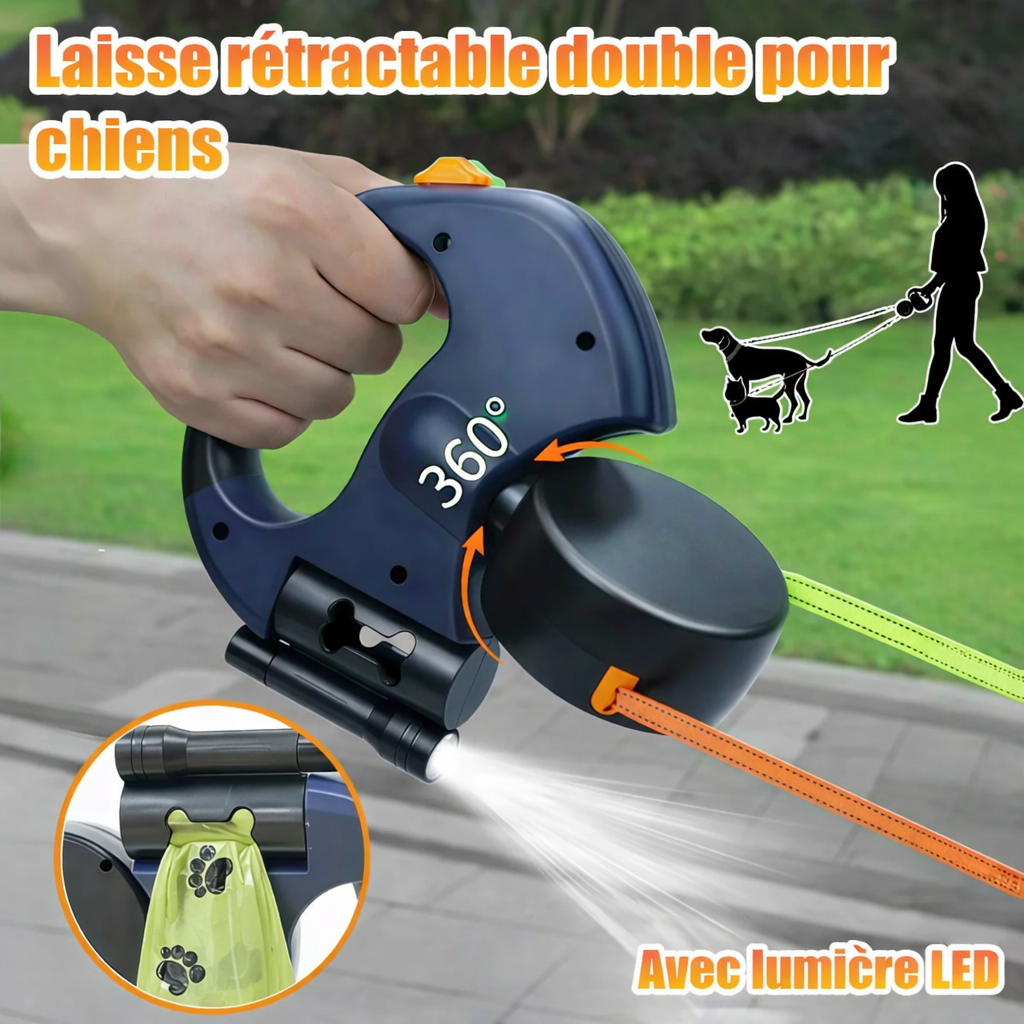 Mécanisme de rétraction de la laisse double